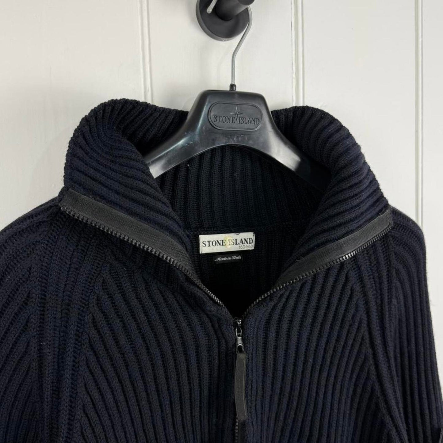Stone Island Early 2000s Full Zip Ribbed Knit (L) | Large, Red