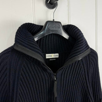 Stone Island Early 2000s Full Zip Ribbed Knit (L) | Large, Red