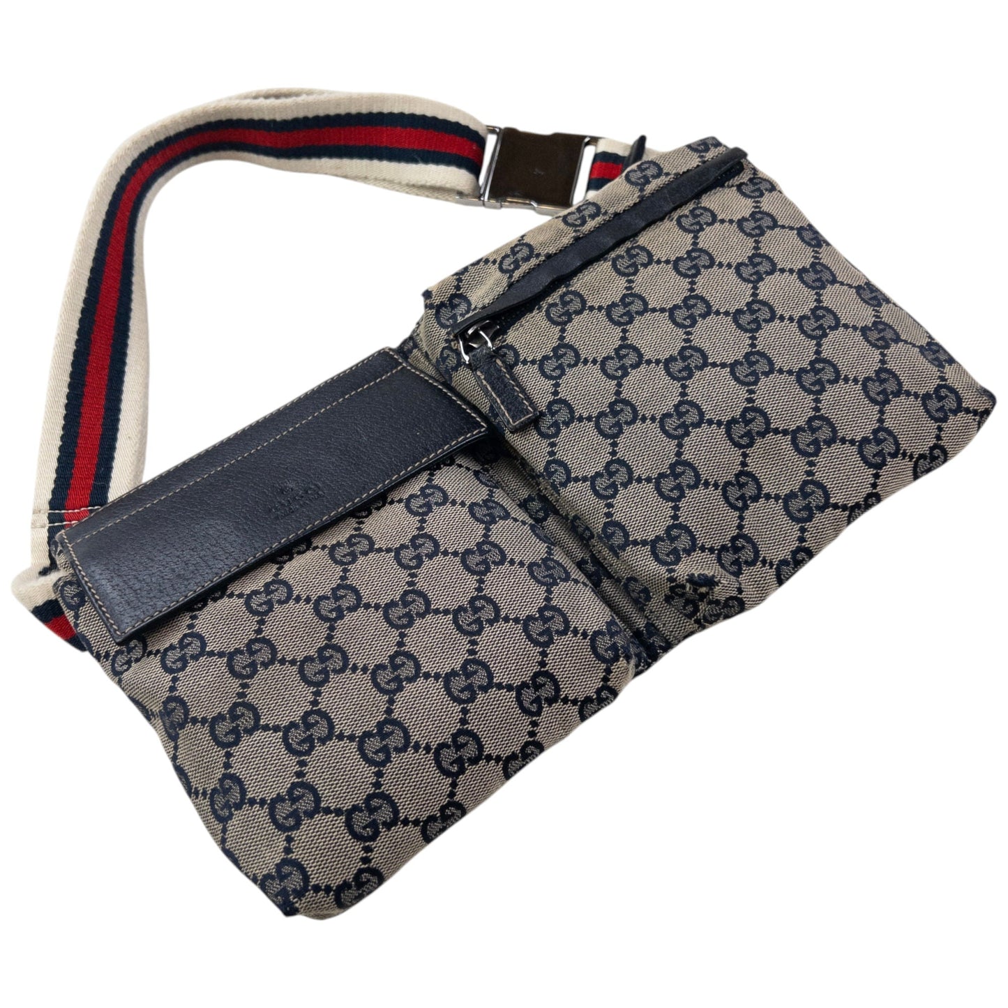 Vintage 2000s Gucci Monogram Crossbody Bag | O/S, Navy, Beige