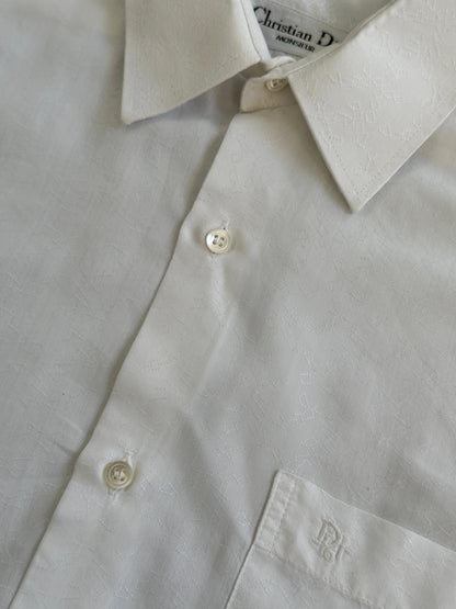Christian Dior Monsieur Paris 1990s Cotton Textured Logo Shirt - M/L