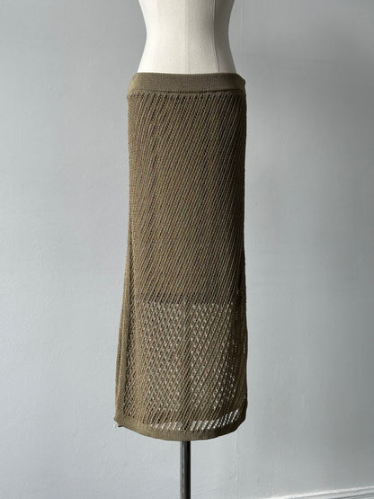DKNY 2000s Cotton Open Knit Midi Skirt - W30
