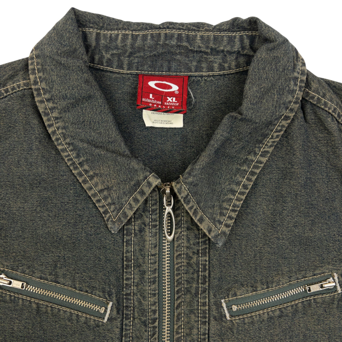 Vintage 90s Oakley Zip Up Denim Jacket Womens Size L | Large, Grey