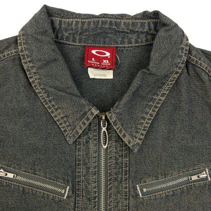 Vintage 90s Oakley Zip Up Denim Jacket Womens Size L | Large, Grey