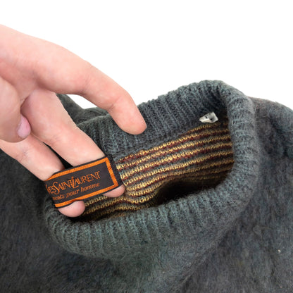 Vintage 70s YSL Yves Saint Laurent Wool Jumper Size S | Small, Grey, Red, Yellow