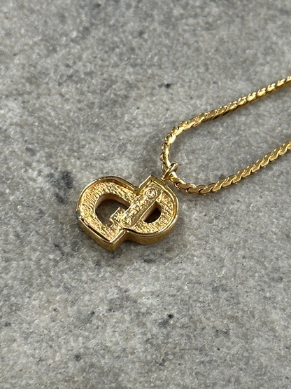 Christian Dior 16” Gold Plated Logo Pendant Necklace