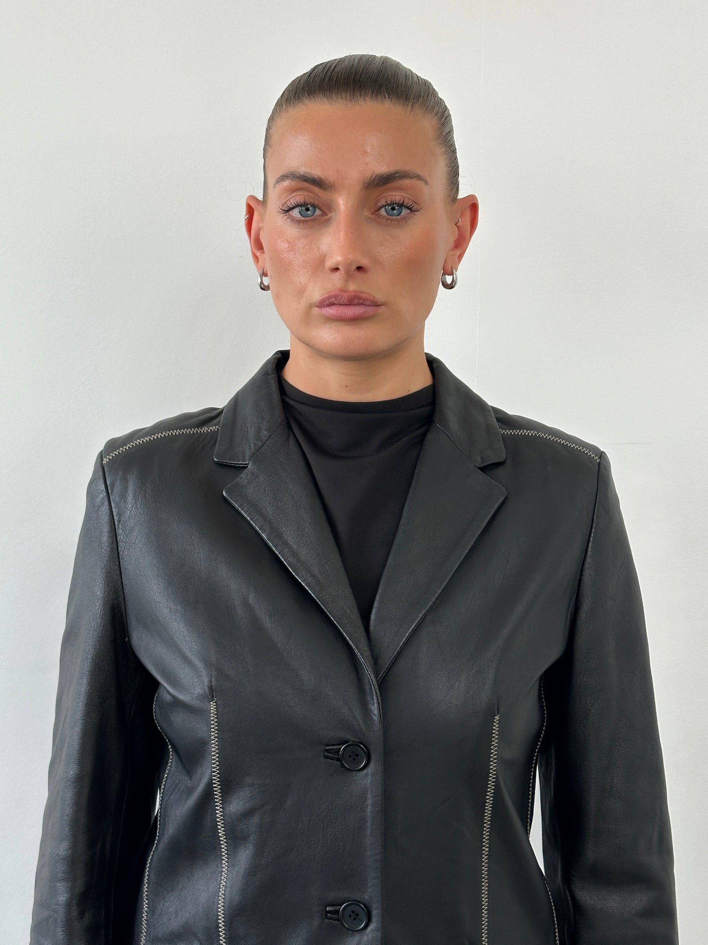 Conbipel Single Breasted Leather Blazer Jacket - M