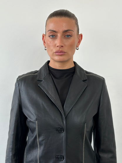 Conbipel Single Breasted Leather Blazer Jacket - M