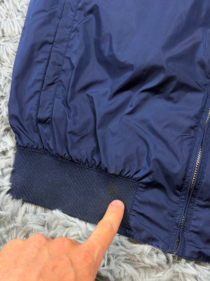 Gucci 2017 Metallic Blue Leather Crest Logo Nylon Jacket - M | O/S, Blue