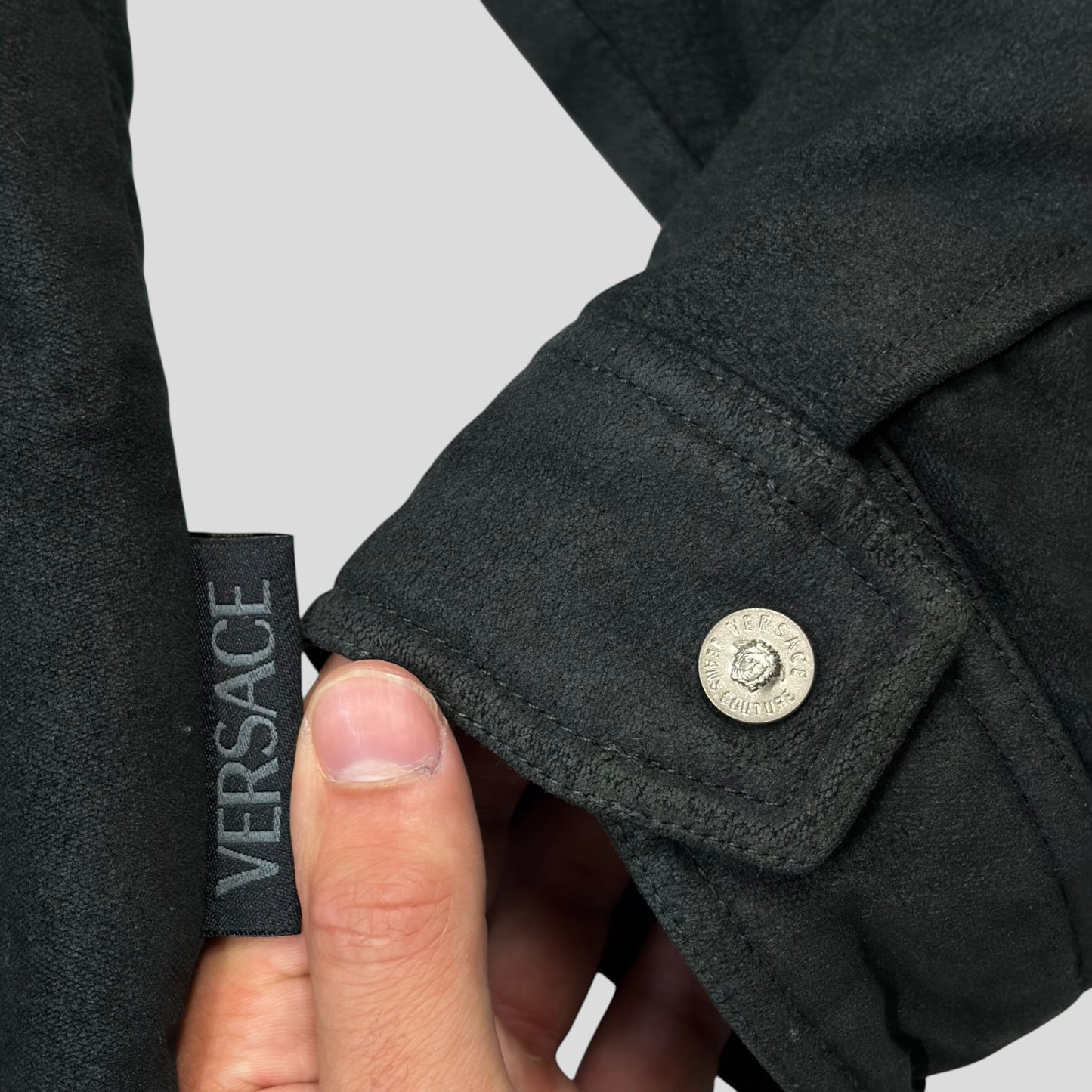 Versace VJC 00’s Moleskin Cotton Asymmetric Stud Pocket Jacket - M | O/S, Grey
