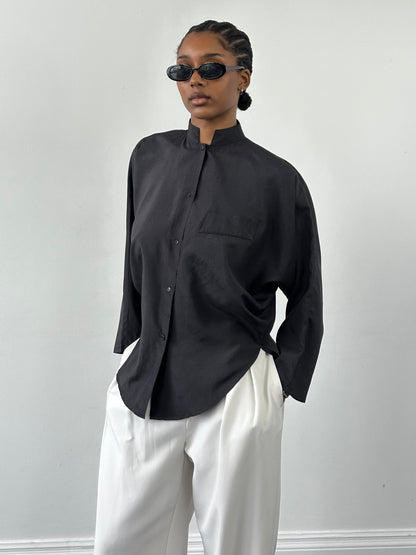 Vintage 1990s Mandarin Collar Minimal Shirt - S