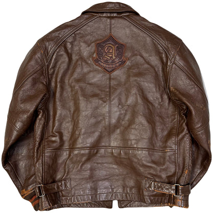 Avirex Spellout Leather Jacket In Brown ( M )