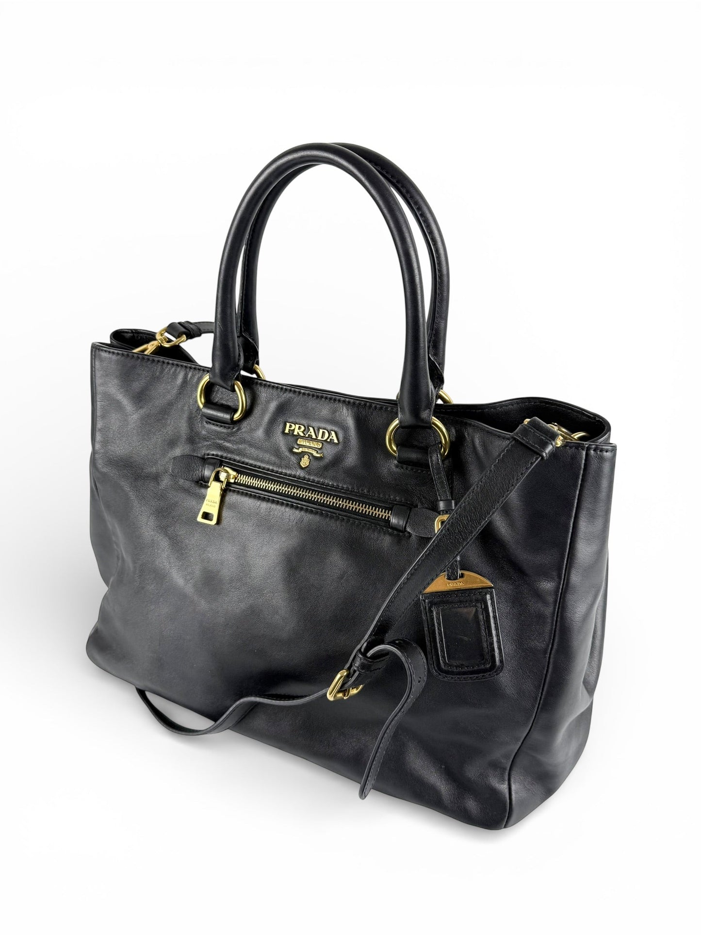 2010s Prada Nappa Leather 2Way Black Tote Bag | O/S, Black