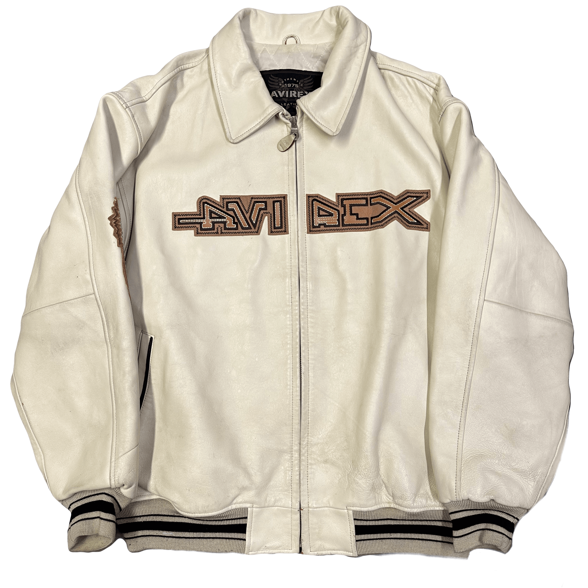 Avirex Spellout Leather Jacket In White ( XXL ) - Known Source