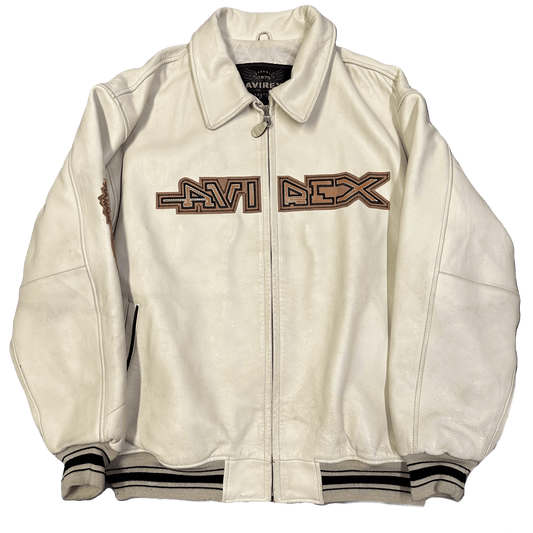 Avirex Spellout Leather Jacket In White ( XXL ) - Known Source