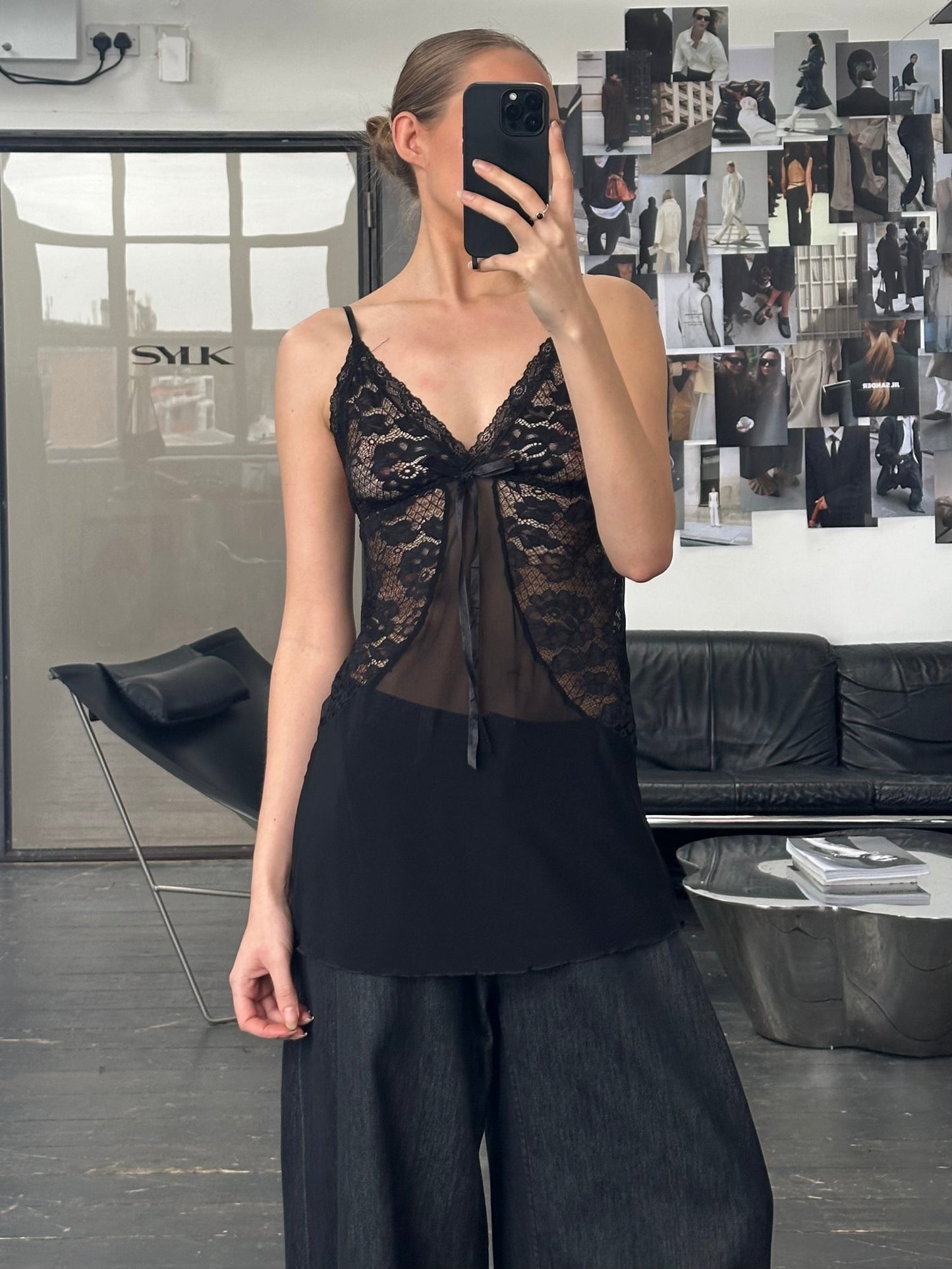 Vintage 1990s Sheer Lace Top - S