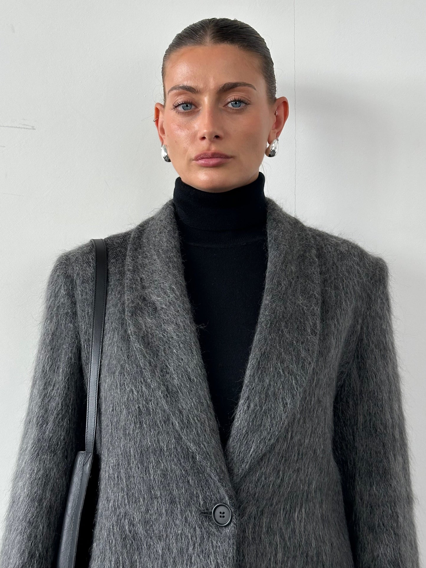 Emporio Armani Fuzzy Wool Mohair Single Breasted Coat - M