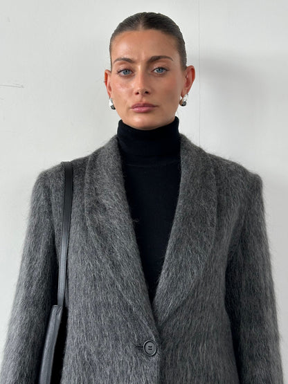 Emporio Armani Fuzzy Wool Mohair Single Breasted Coat - M