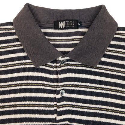 Vintage 2000s Issey Miyake Striped Polo Shirt Womens Size L | Large, Grey