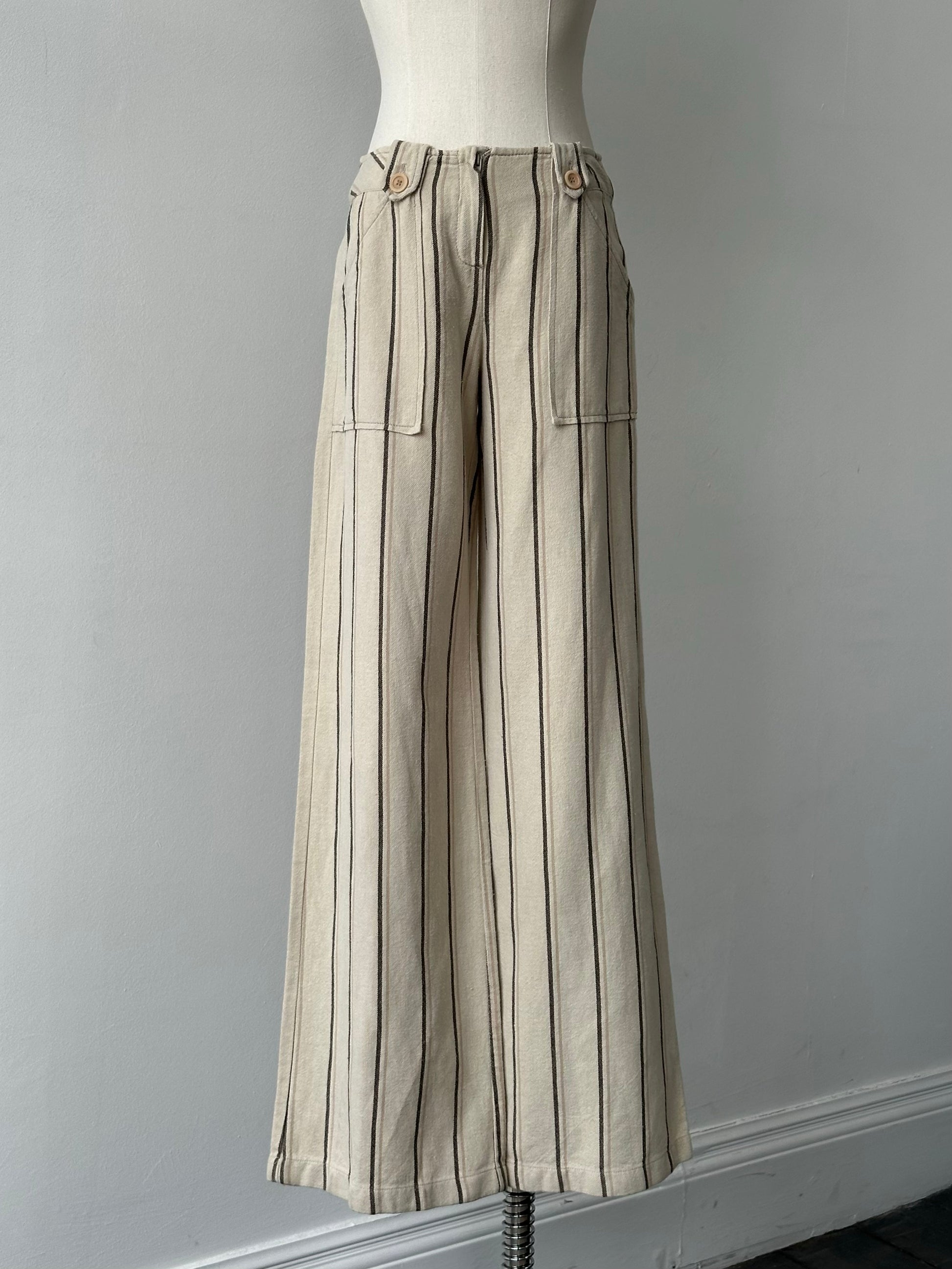 Max & Co 2000s Linen Cotton Striped Wide Leg Trousers - W26