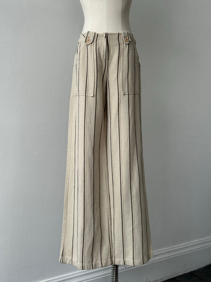 Max & Co 2000s Linen Cotton Striped Wide Leg Trousers - W26