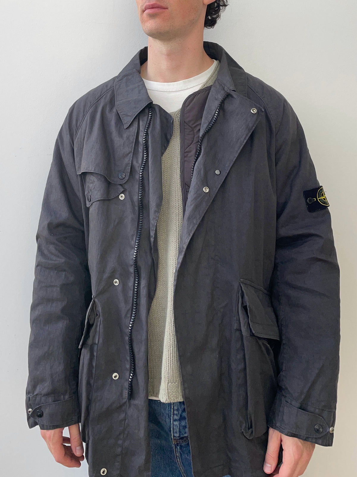 Stone Island AW04 Dutch Rope Liner Linen Overcoat | X-Large, Charcoal
