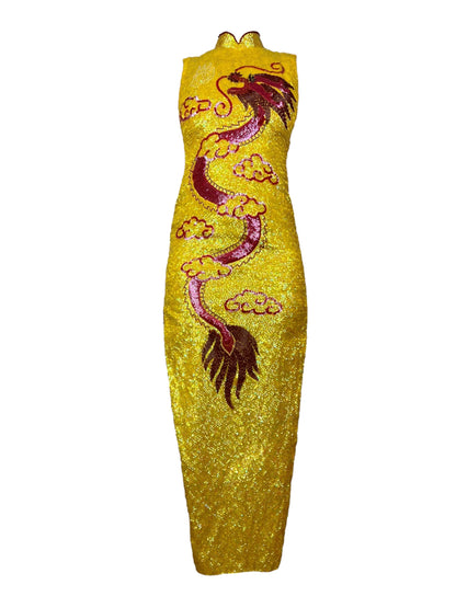 Vintage 1960s sequin dragon qipao