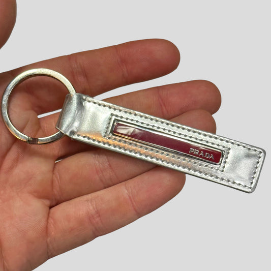 Prada Sport 00’s Astro Leather Red Tab Key Ring + Box | O/S, Red