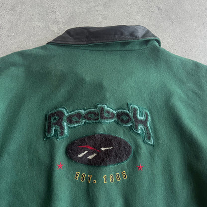 Reebok RARE 1990s heavyweight spellout leather varsity jacket (XL)