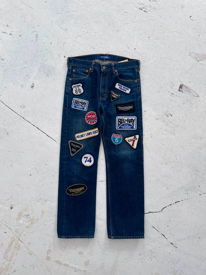 fw2002 junya watanabe comme des garcons patchwork jeans | Navy, Tan