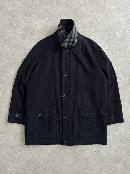 Burberry London 1990s Wool Single Breasted Logo Coat - L/XL