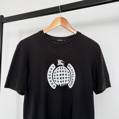 2000s burberry black label ministry of sound graphic tee | O/S, Black