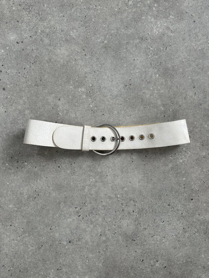 Italian Vintage 1990s Chrome Chunky Leather Belt- 28-32”