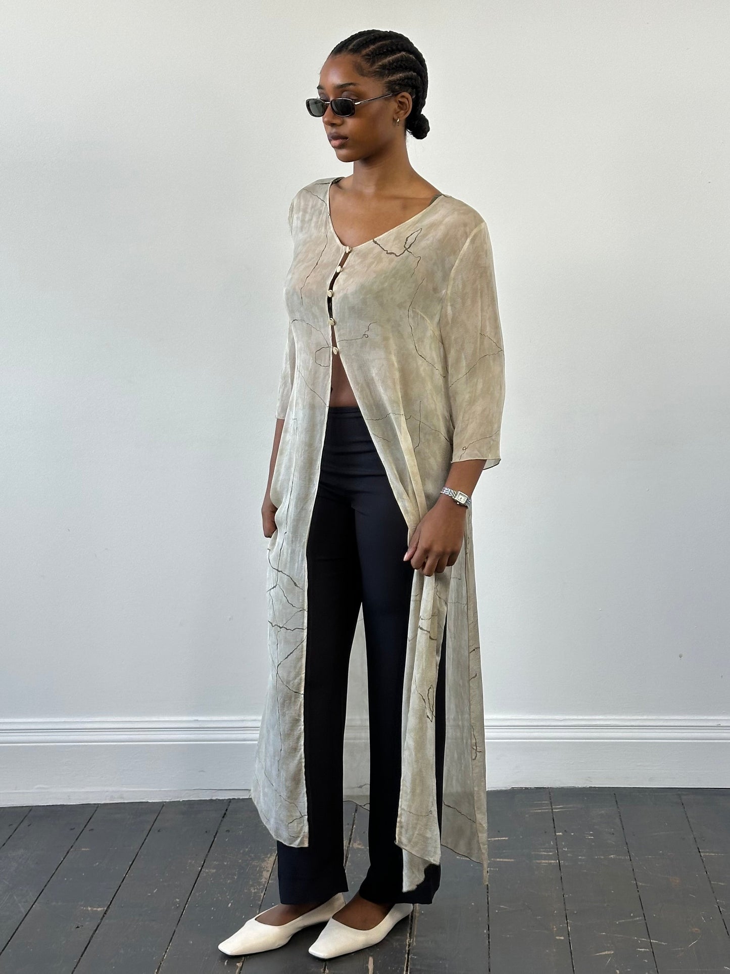 Vintage 1990s Pure Silk Sheer Longline Cardigan - M