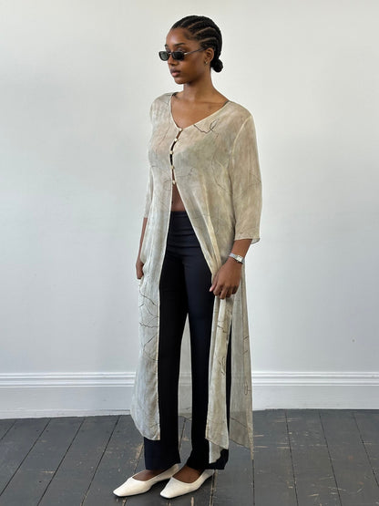Vintage 1990s Pure Silk Sheer Longline Cardigan - M