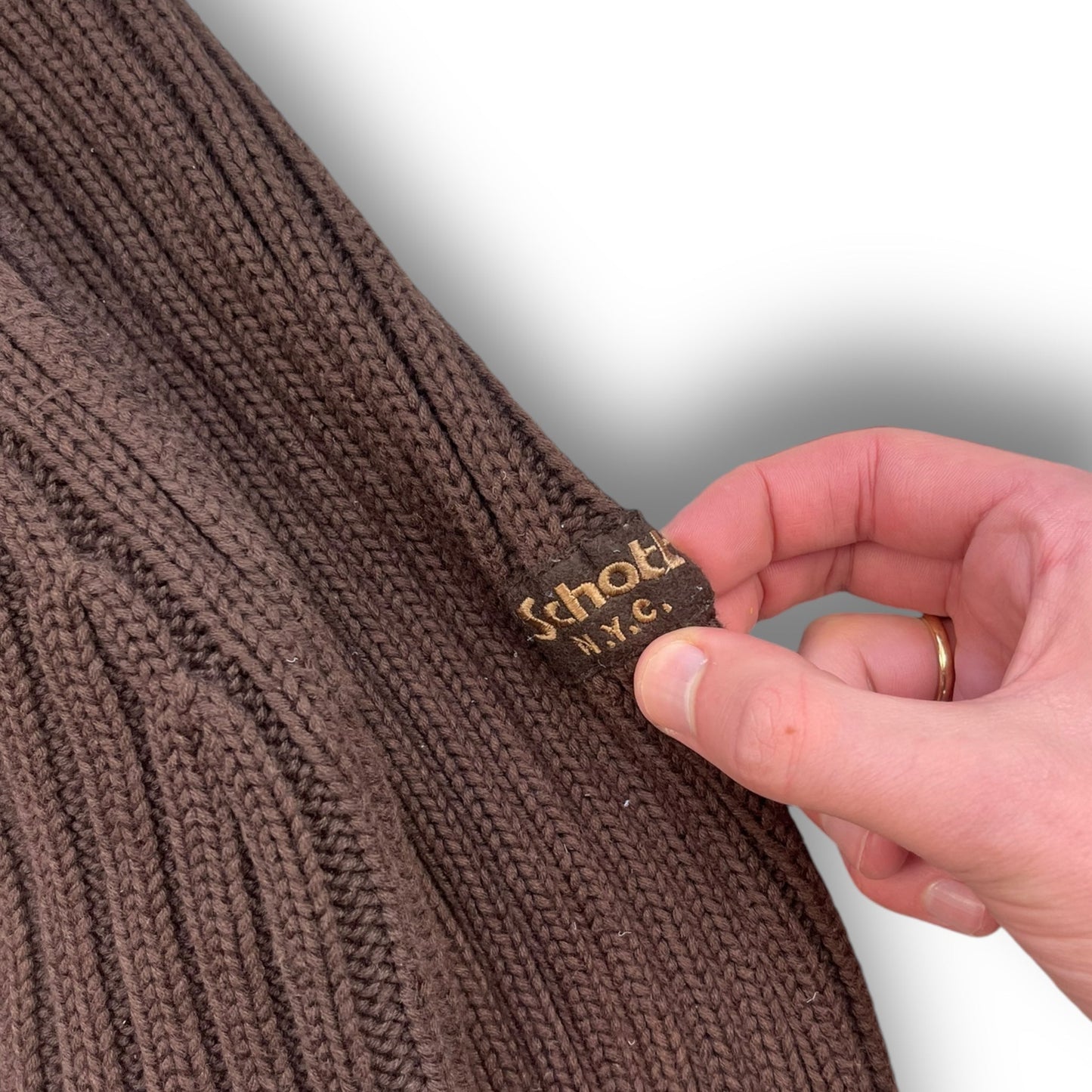 2000's Schott NYC Dual Zip Knitted Balaclava Hoodie (M) | Default Title, Brown