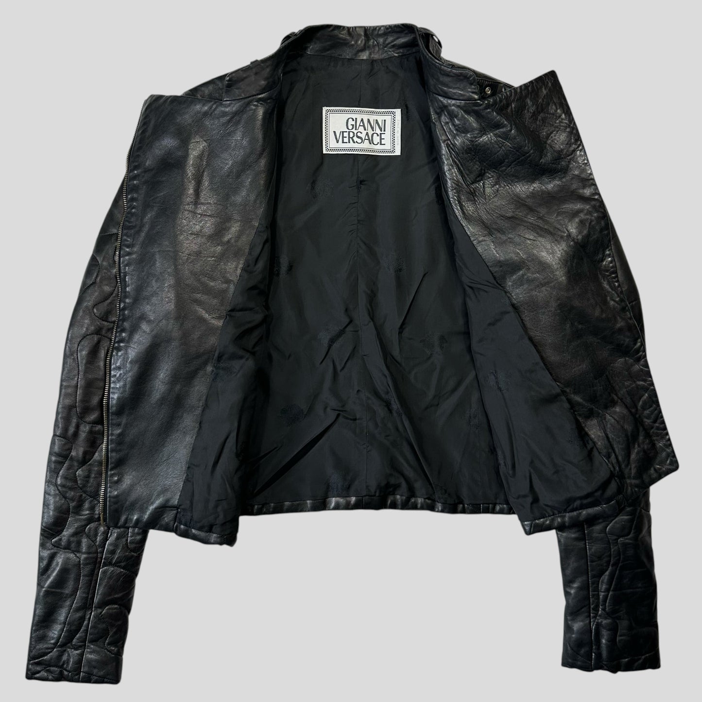 Gianni Versace 1997 Leather Puzzle Camo Biker Jacket - S | Default Title, Multicoloured