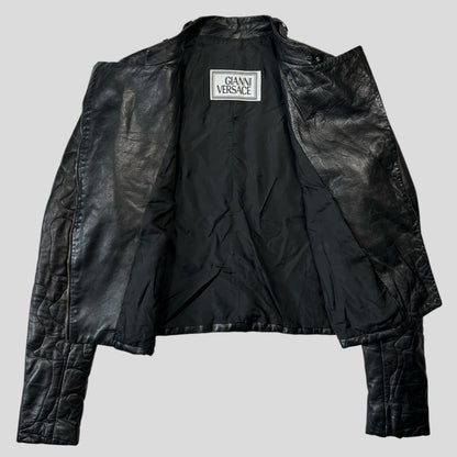 Gianni Versace 1997 Leather Puzzle Camo Biker Jacket - S | Default Title, Multicoloured
