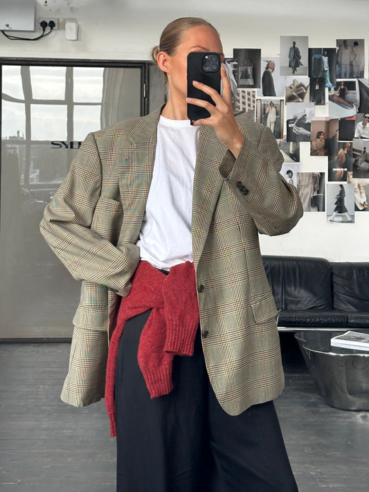 Burberry 1980s Pure Wool Single Breasted Check Blazer - 44R/XL