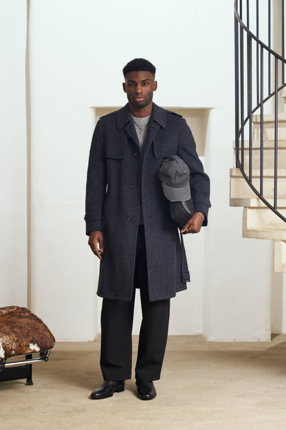 Vintage 1990s Pure Brushed Wool High Neck Belted Coat - XL