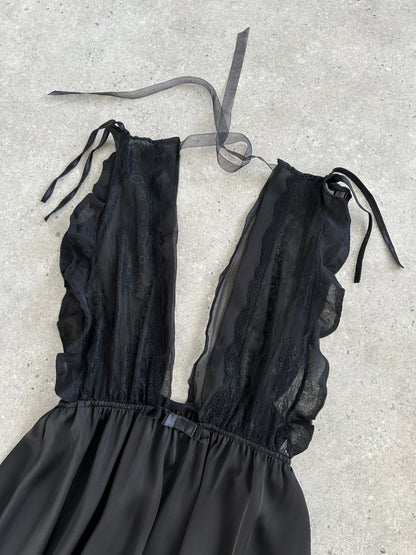 Vintage 2000s Lace Sheer Babydoll Satin Top - M