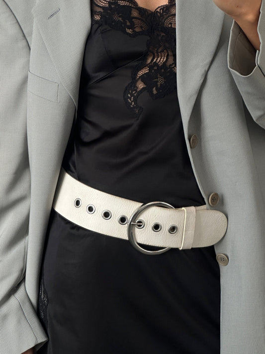 Italian Vintage 1990s Chrome Chunky Leather Belt- 28-32”