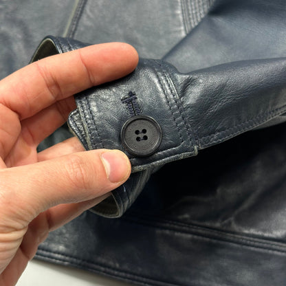 Versace 90’s Classic Premium Blue Leather Piped Moto Jacket - M