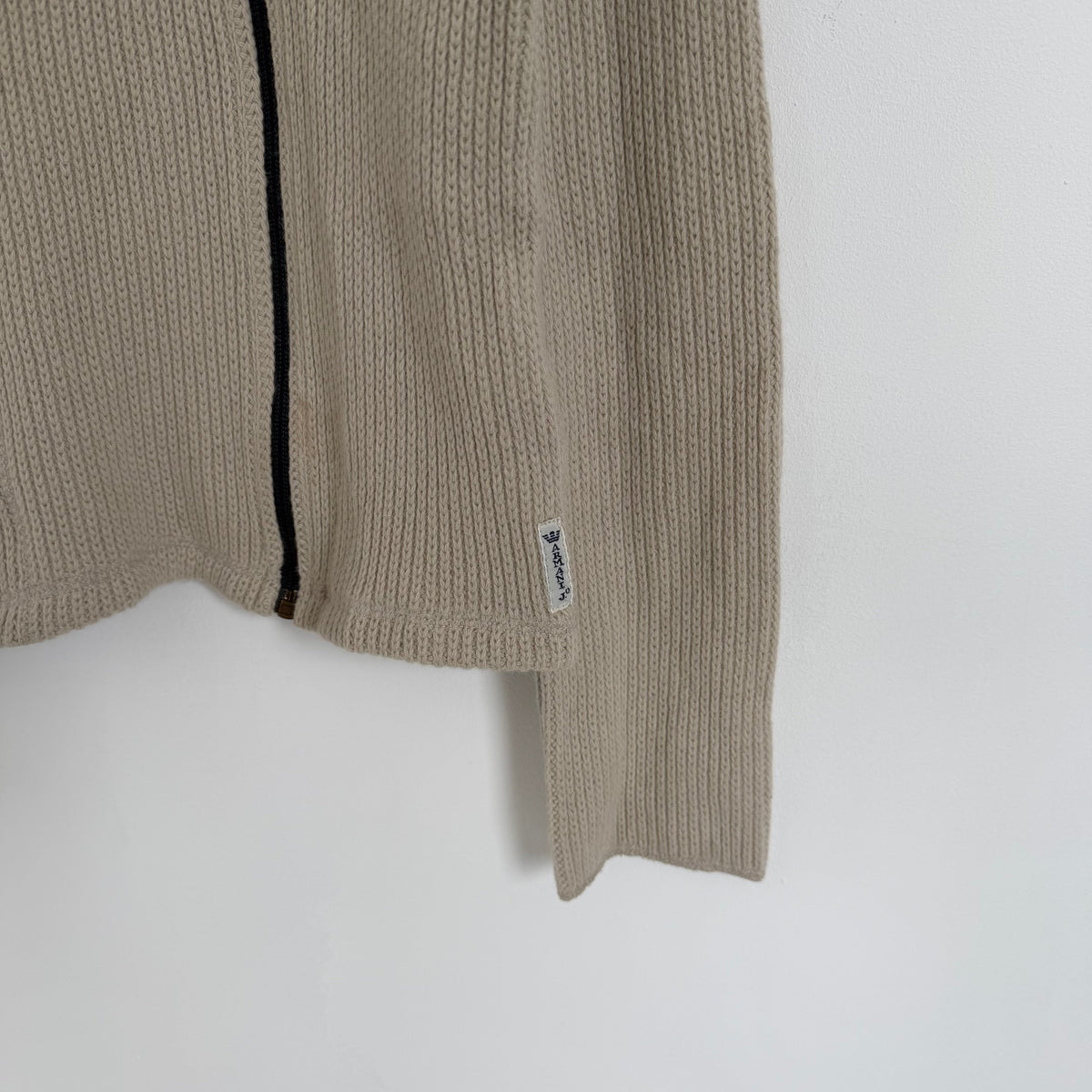 1990s armani jeans off centre zip knit jumper | O/S, Beige
