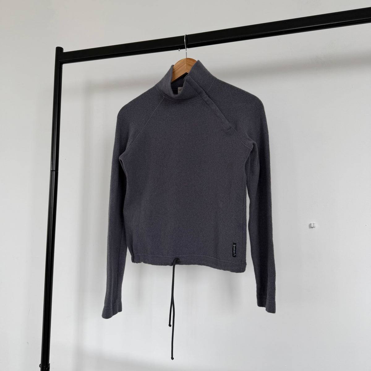 1990s armani jeans asymmetrical clasp funnel neck knitted jumper | O/S, Charcoal