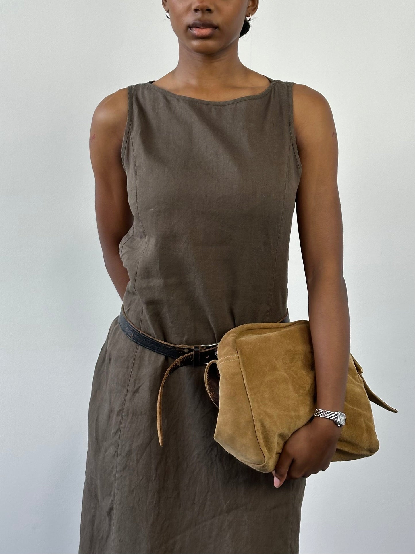 Armani Jeans 1990s Pure Linen Midi Sleeveless Dress - M