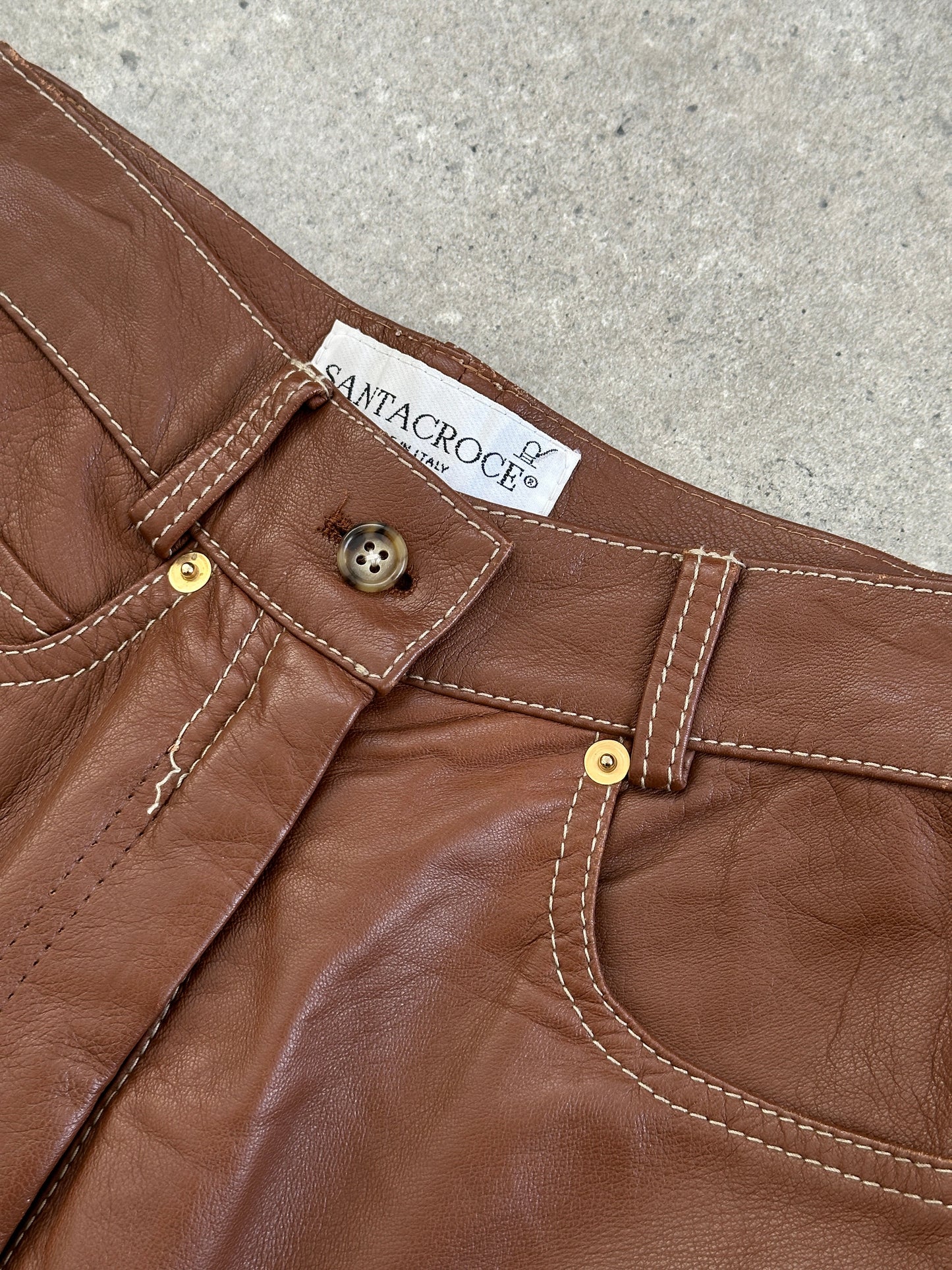 Italian Vintage Tapered Leg High Waisted Leather Trousers - W22