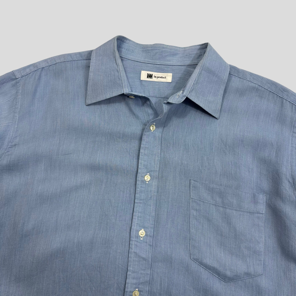 Issey Miyake 00’s Textured Cotton Shirt - M/L | Medium, Blue