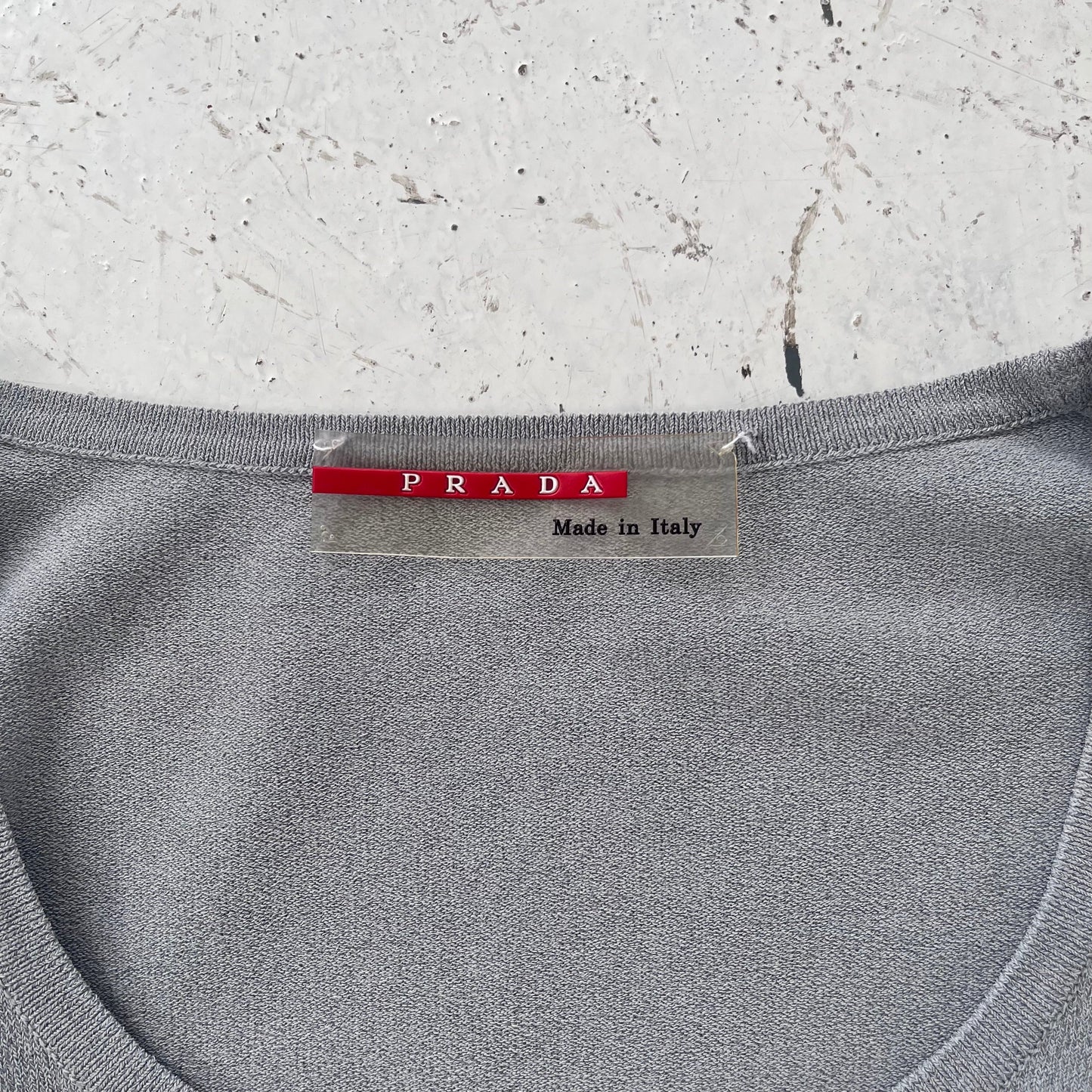 fw1999 prada sport boatneck side pocket knit top | Gray, Blue