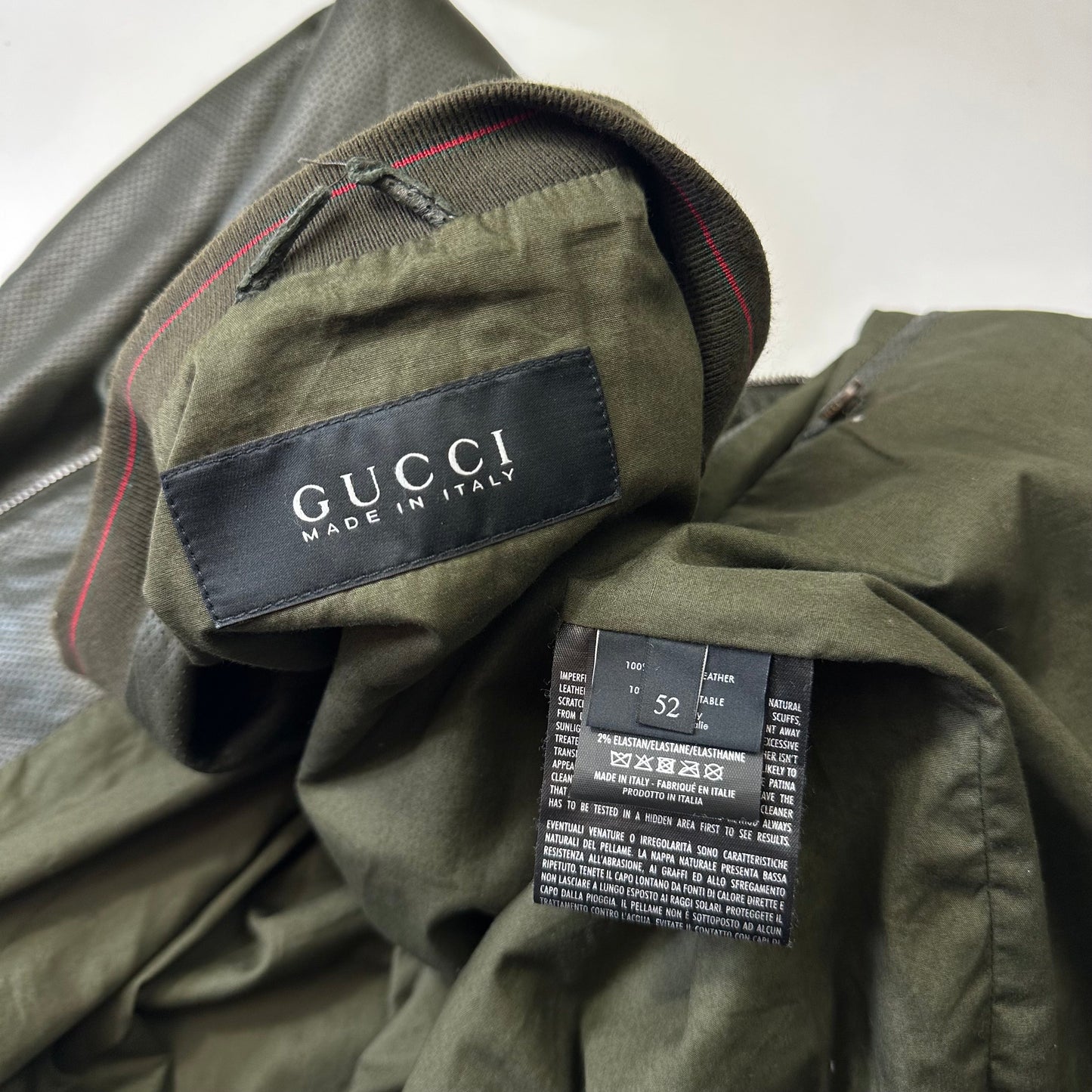 Gucci by Tom Ford 00’s Perforated Nappa Leather Green Bomber Jacket - IT52 | Default Title, Green