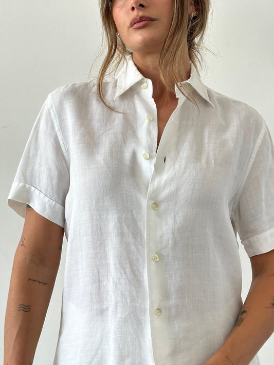 Guess Pure Linen Sheer Short Sleeve Shirt - M